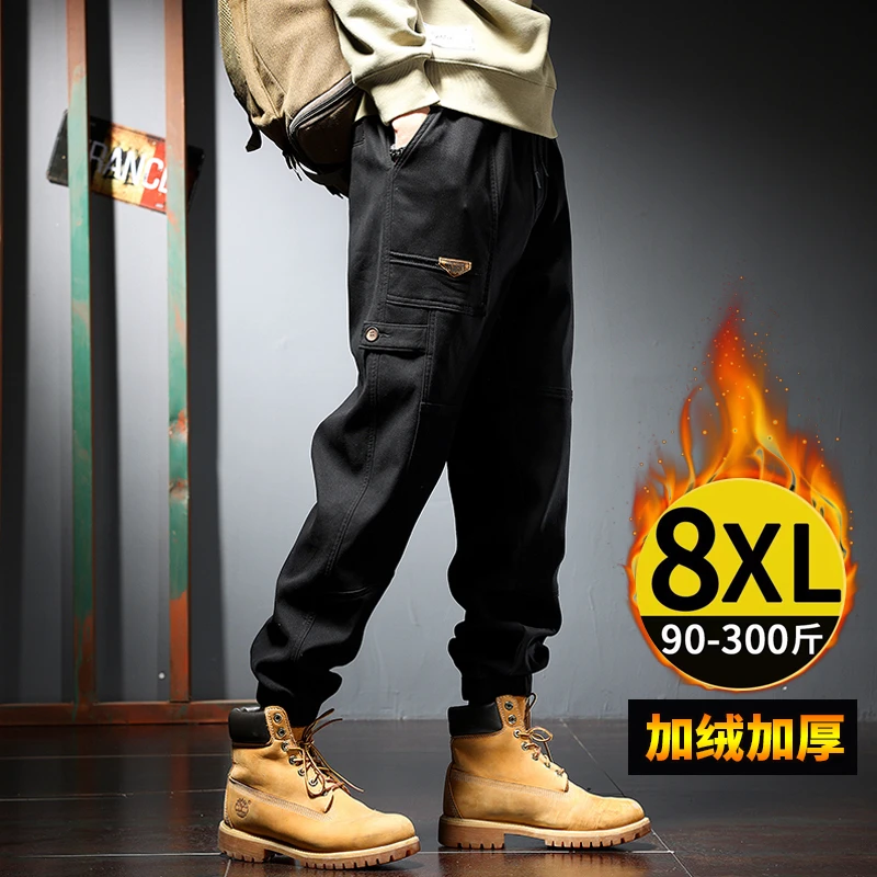 冬季工装裤男大码胖子加肥加大休闲裤子加厚束脚宽松百搭加绒长裤