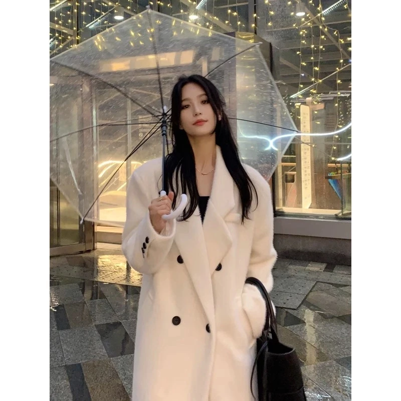 羽绒内胆白色仿貂绒大衣女气质小个子2024新款冬显瘦加厚毛呢外套