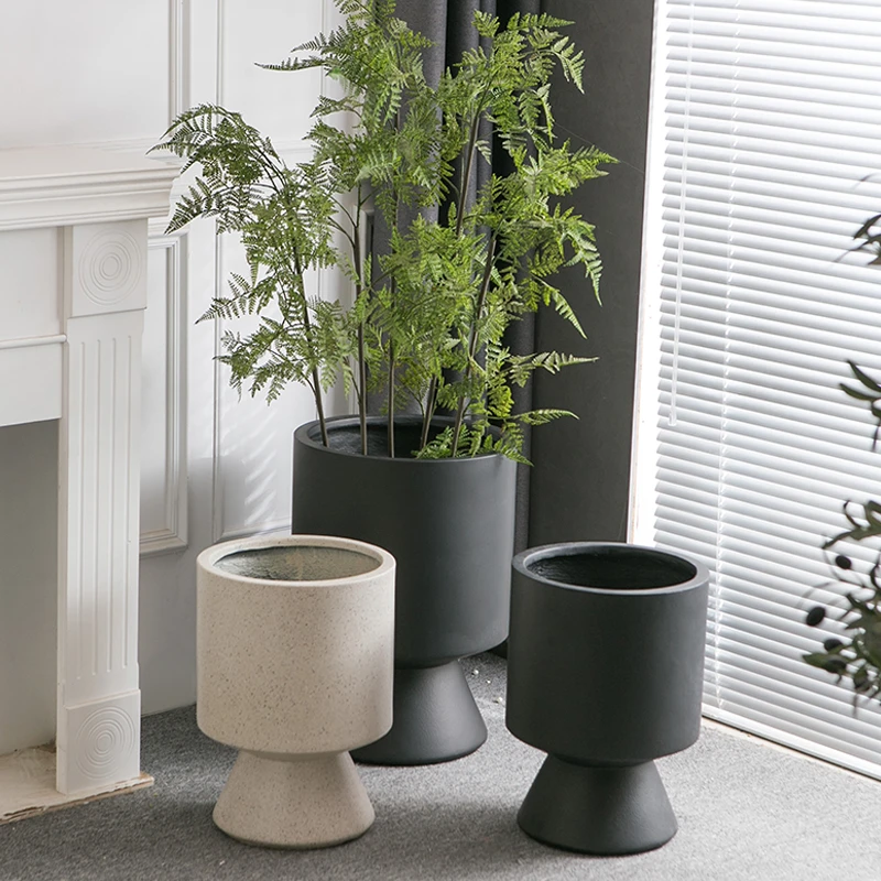 nicaijia/泥彩家北欧轻奢镁泥特大号落地花盆客厅民宿商场摆件