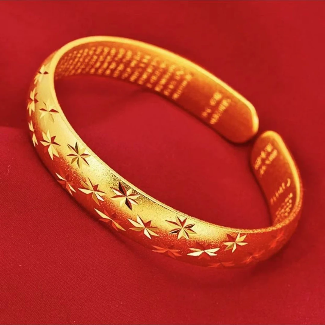 足金黄金真金999经典满天星手镯 开口镯 带礼盒证书