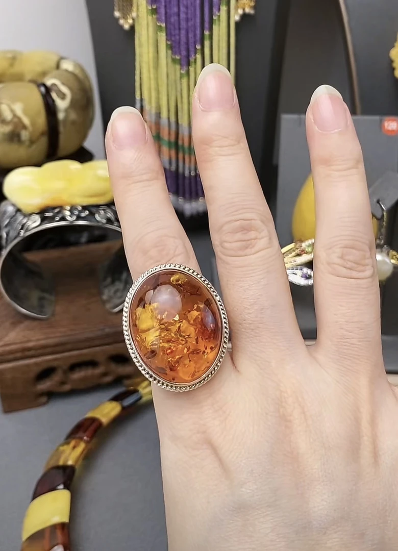 琥珀（花珀）戒指大气