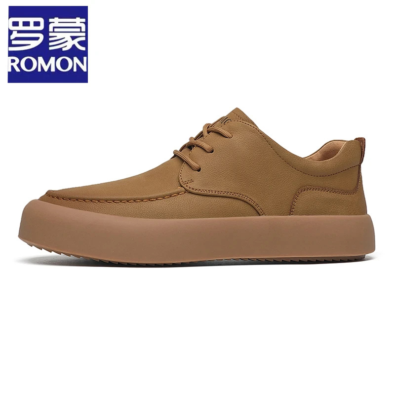 Romon/罗蒙厚底户外风工装鞋男2023春新软弹真皮平底休闲板鞋3219