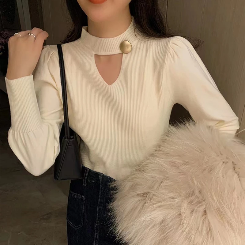 2025秋冬欧货新款设计感上衣洋气镂空针织衫女打底红色高级感毛衣