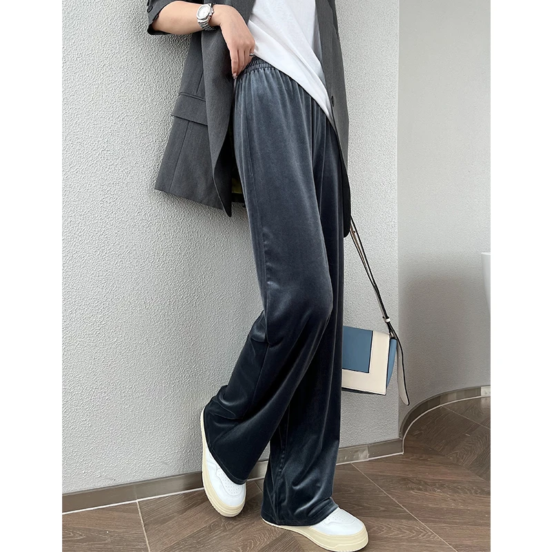 【金丝绒阔腿裤】窄版秋季高腰显瘦百搭宽松休闲垂坠感直筒拖地裤女