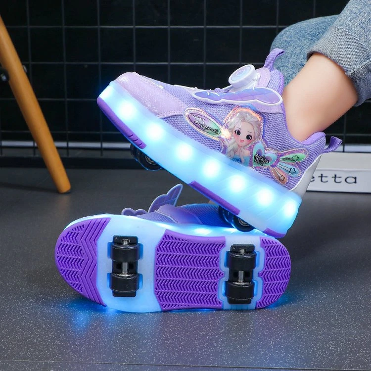 ABC女童暴走鞋2025春秋网面透气爱莎公主发光6-12岁学生轮滑鞋子