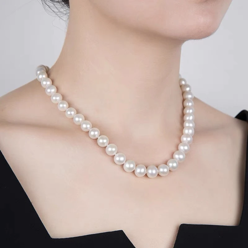 极光9-10.5mm大点位极微微暇淡水无核珍珠近圆轻奢串珠时尚珠