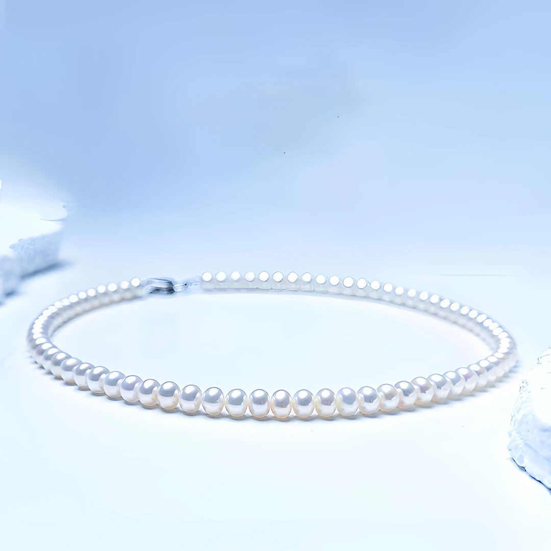 7-8.5mm白色淡水无核珍珠极强光极微微暇串珠近圆偏扁珍珠项链