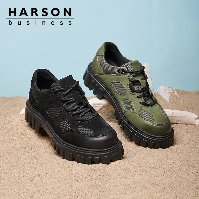 哈森男鞋2023男士复古工装鞋男时尚休闲百搭低帮鞋男款镂空透气潮