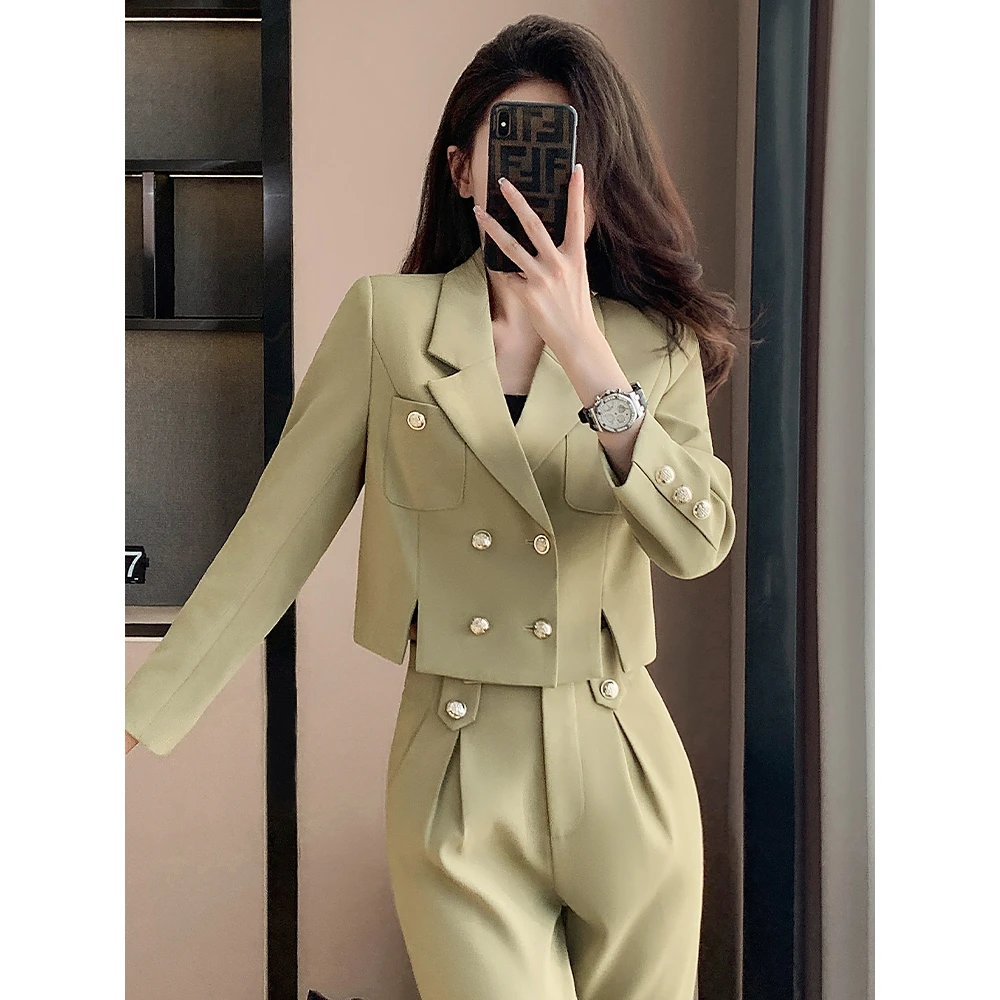 绿色西装女高级感网红新款春季小个子女款气质休闲时尚小西服外套