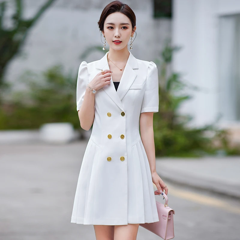 春夏夏季西装工作女新款双排扣修身时尚高端名模网红百褶西服工作