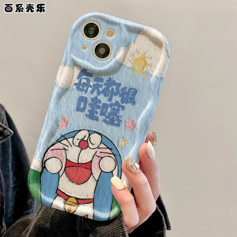 哇塞叮当猫曲边苹果15华为/vivo/oppo/小米/iPhone14pro手机壳女