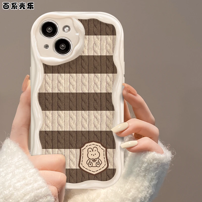 条纹小兔苹果15华为/vivo/oppo/小米iPhone14promaxins小众手机壳