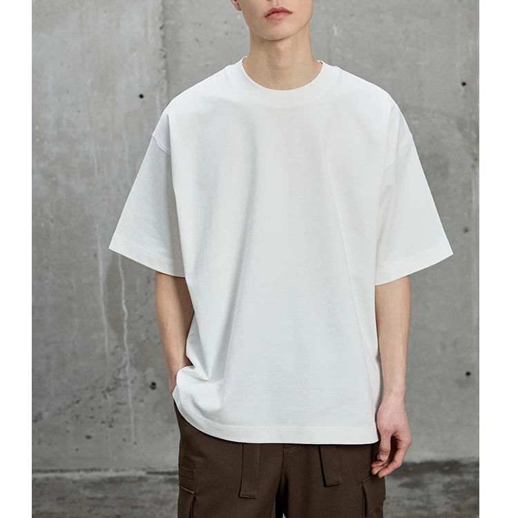 280克重磅棉质白色宽松落肩短袖小圆领夏季打底T恤男女同款男生