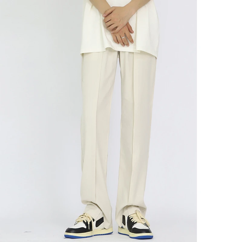 马吉拉脚口开衩松紧腰直筒西裤薄款面料夏季长裤百搭裤子休闲裤