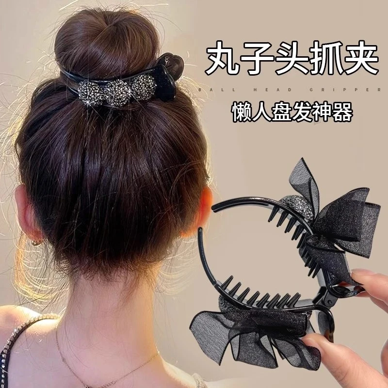 水钻高级感马尾发夹女生后脑勺蝴蝶结抓夹丸子头大号夹子头饰顶夹