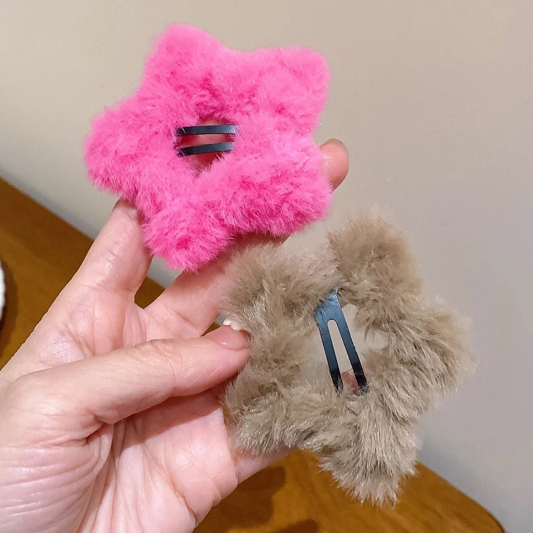 毛茸茸星星BB夹ins少女秋冬毛绒五角星边夹可爱发饰发卡