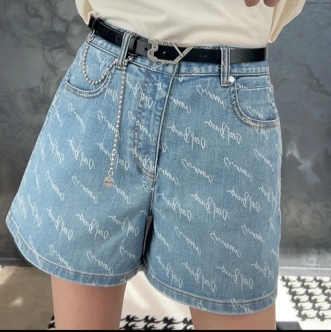商场同款春夏新品5100476牛仔高腰短裤短款字母印花潮个性显瘦