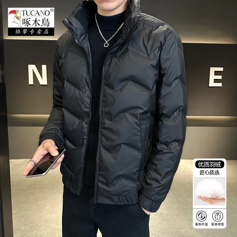 啄木鳥男士2023冬季新款羽绒服立领时尚帅气三防保暖百搭灰鸭绒潮