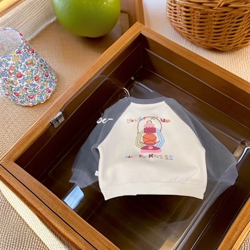 男童加绒时尚休闲保暖印花圆领套头长袖卫衣