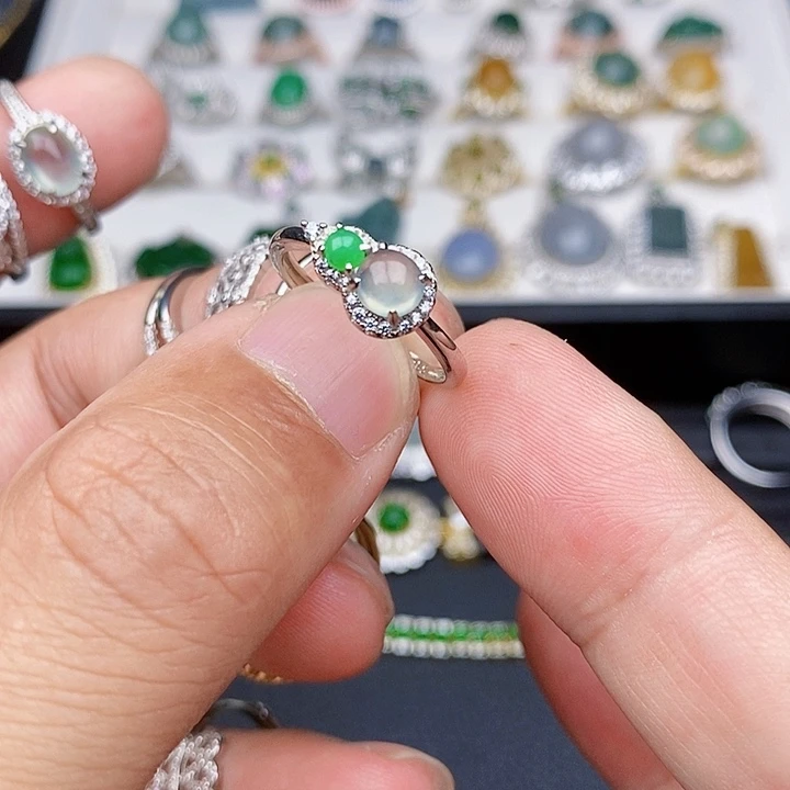 翡翠戒指银S925镶嵌戒指