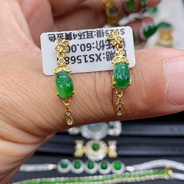 翡翠耳饰银S925镶嵌耳饰