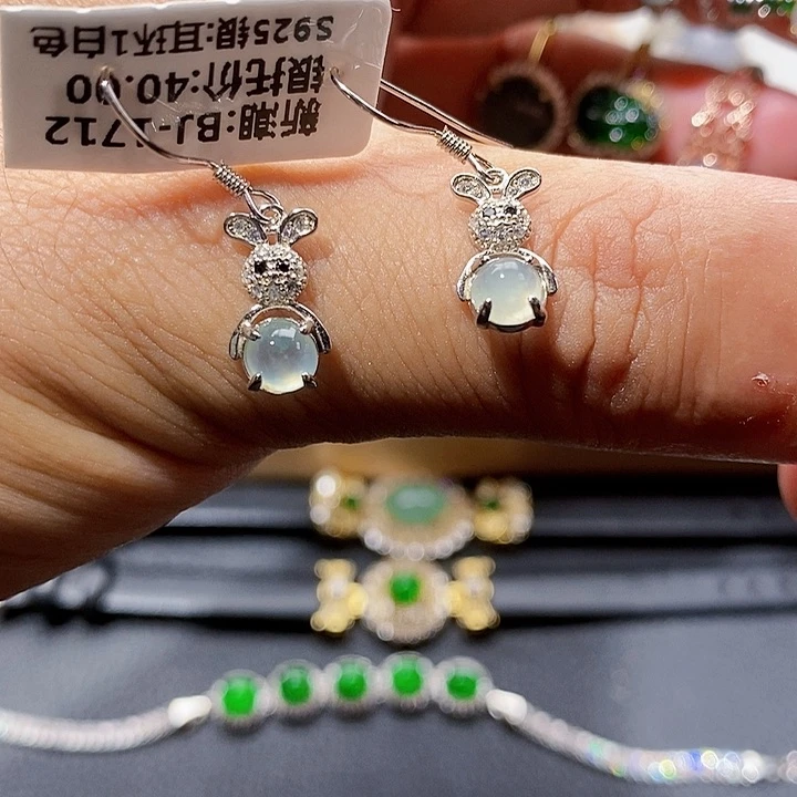翡翠耳饰银S925镶嵌戒指
