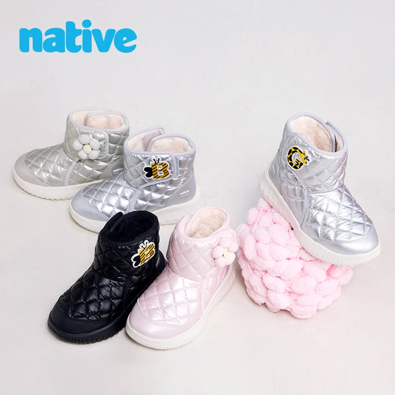 native【儿童彩色雪地靴】24冬季高帮加绒时尚保暖男童女童棉靴