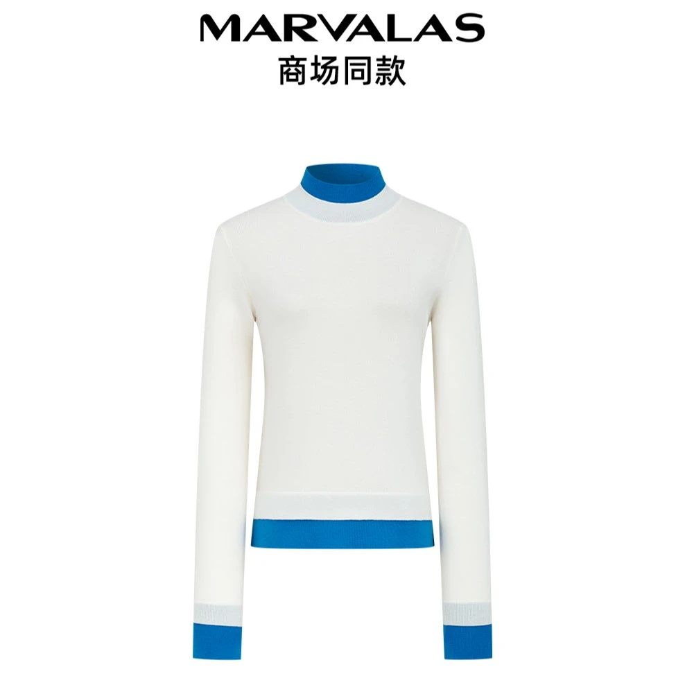 【商场同款】曼德诗86羊毛针织衫2023冬季蓝白拼色套头衫M7333073