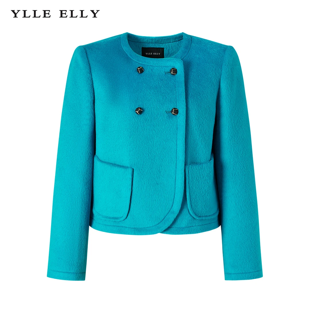 英伦风气质绵羊毛冬季时尚双排扣中长款外套Y421307475