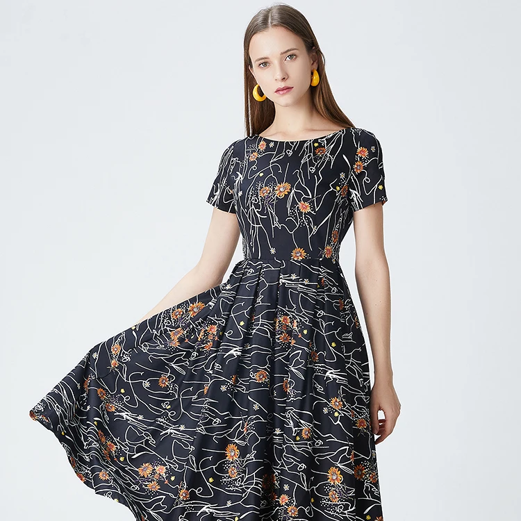 【陈大可】圆领连衣裙夏季中长款收腰裙510180-95813