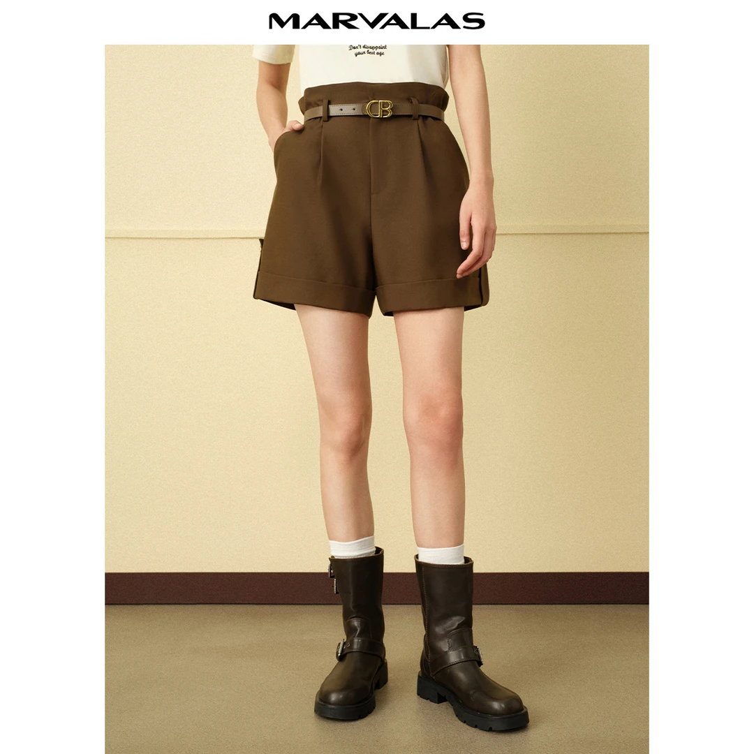 【诗语专属】曼德诗纯色短裤夏款宽松高腰时尚直筒裤M101105252