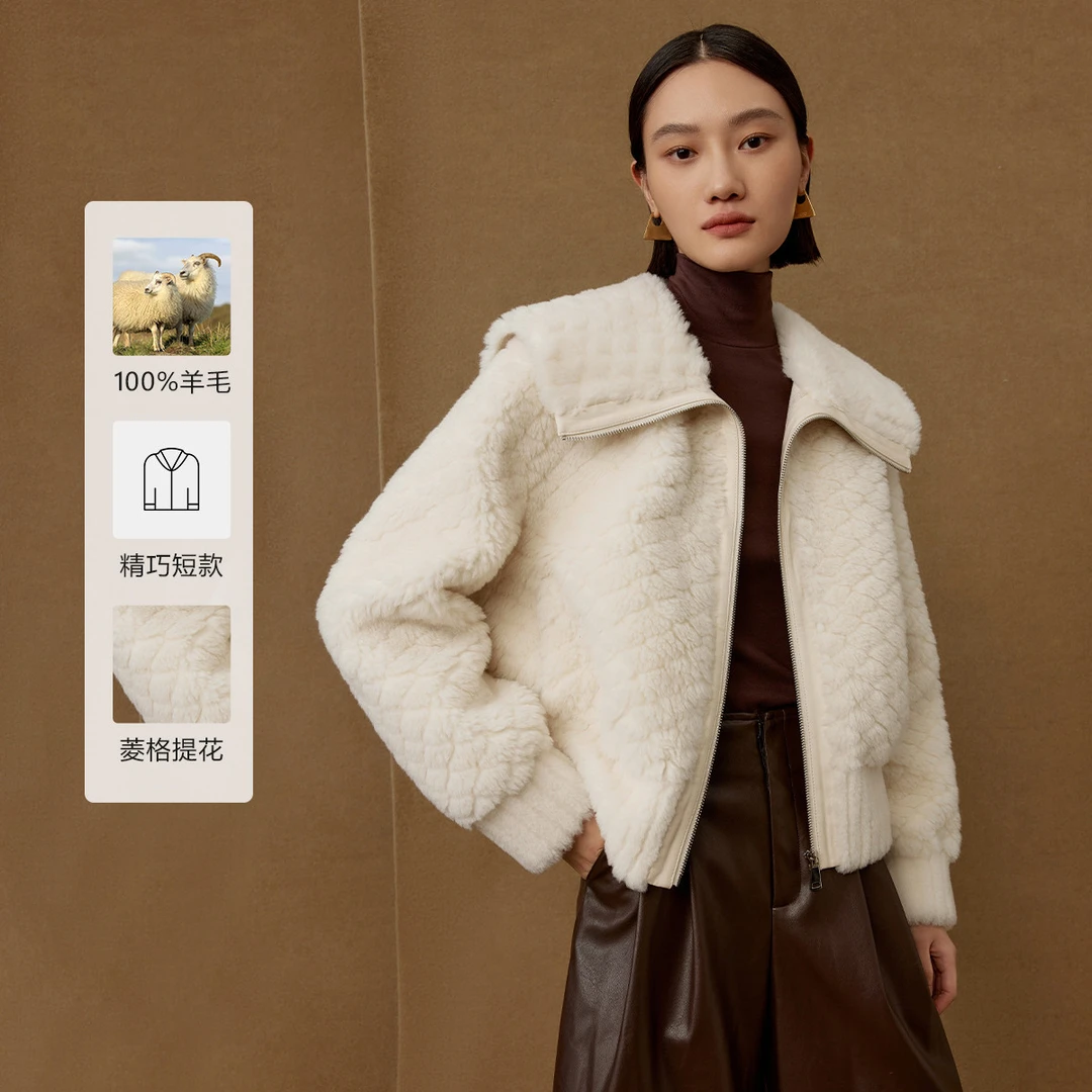 【曼德诗】气质学院风外套女拼接轻奢软糯毛绒仿皮MC421309799