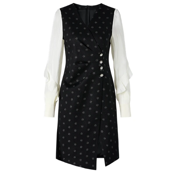 【专柜同款】女装薄款连衣裙长袖时尚设计师气质优雅长裙Y534306354