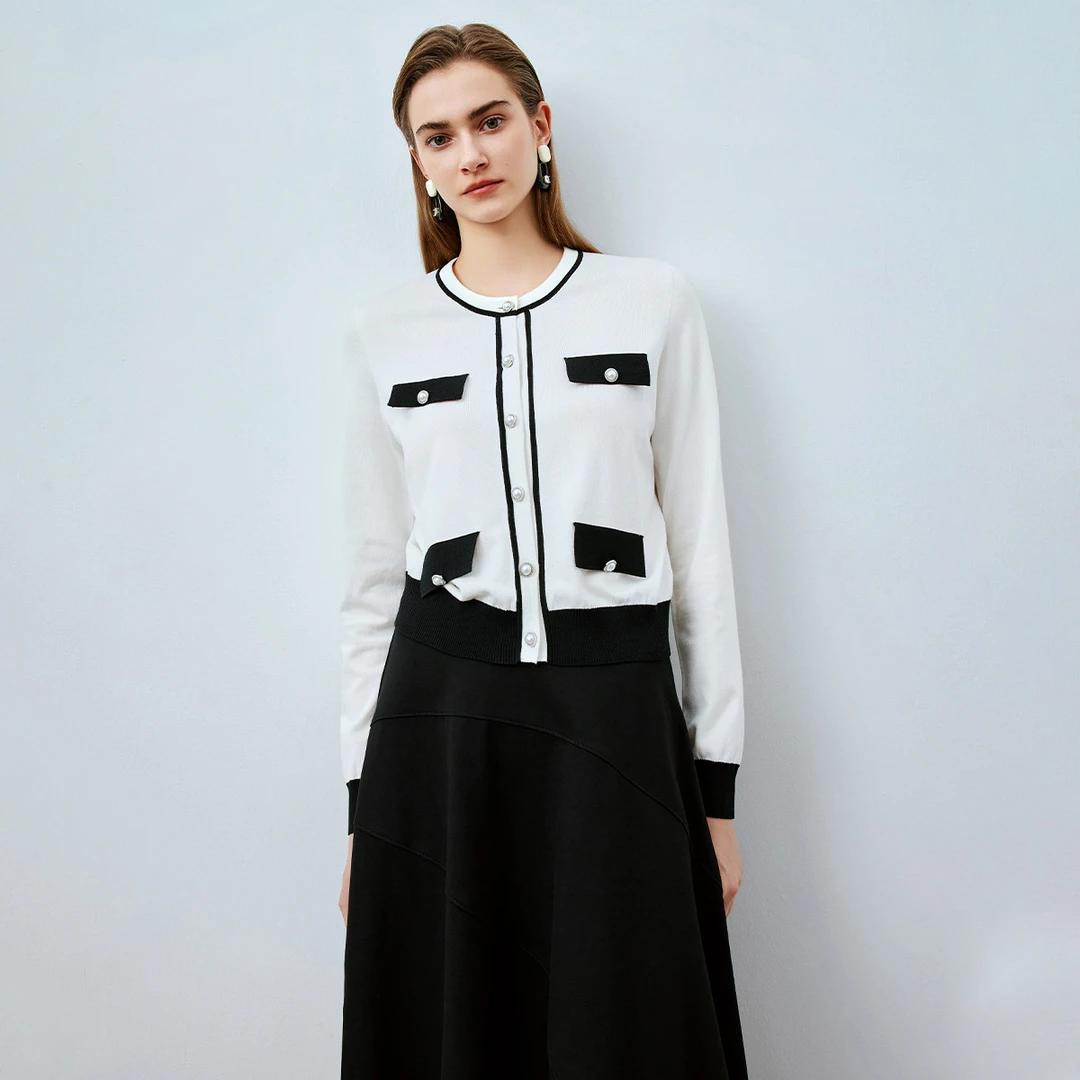 【小余专属】针织衫减龄气质百搭撞色小香风针织外套Y731303614