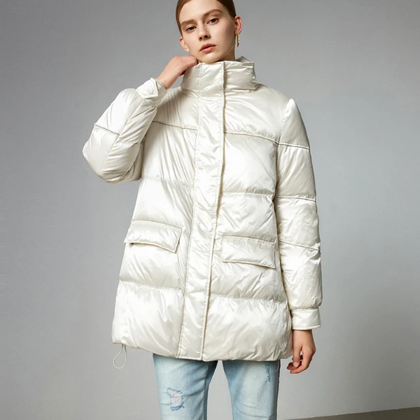 曼德诗冬女士亮面加厚保暖时尚白鸭绒羽绒服Y430655短款羽绒服