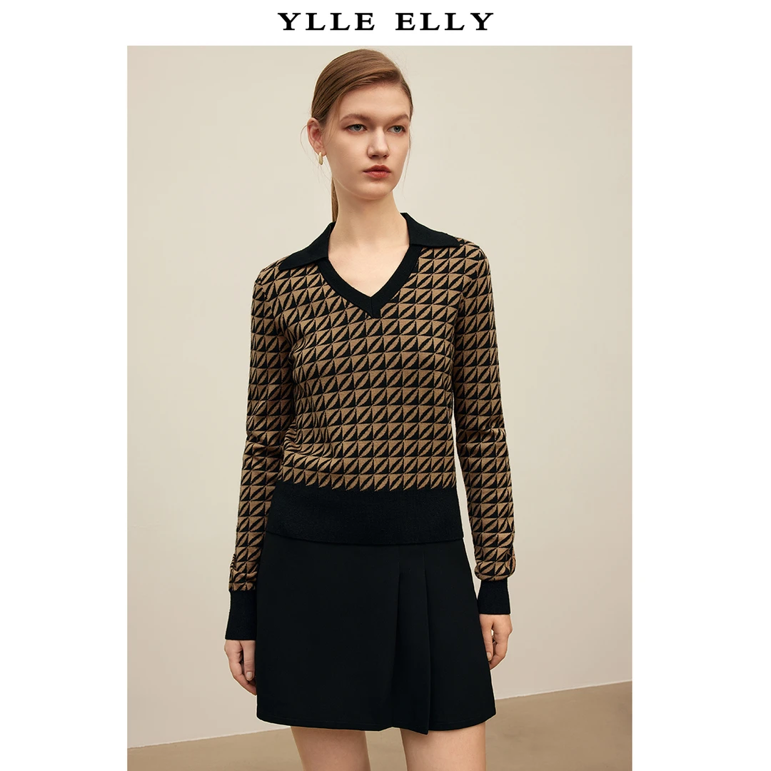 撞色条纹针织衫秋冬季网纱拼接设计感圆领长袖套头衫Y733302793