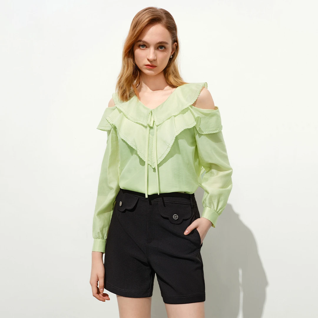 曼德诗专柜新款2025设计款露肩减龄小衫Y314304680