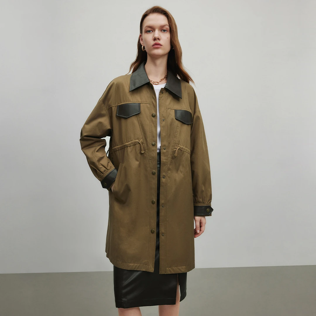 百搭风衣女秋季复古高级感时尚撞色拼接设计感外套Y430590