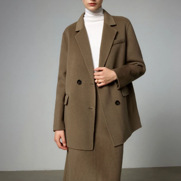 【籽言专属】双面呢翻领大衣款赫本风设计感中长毛呢外套Y430619