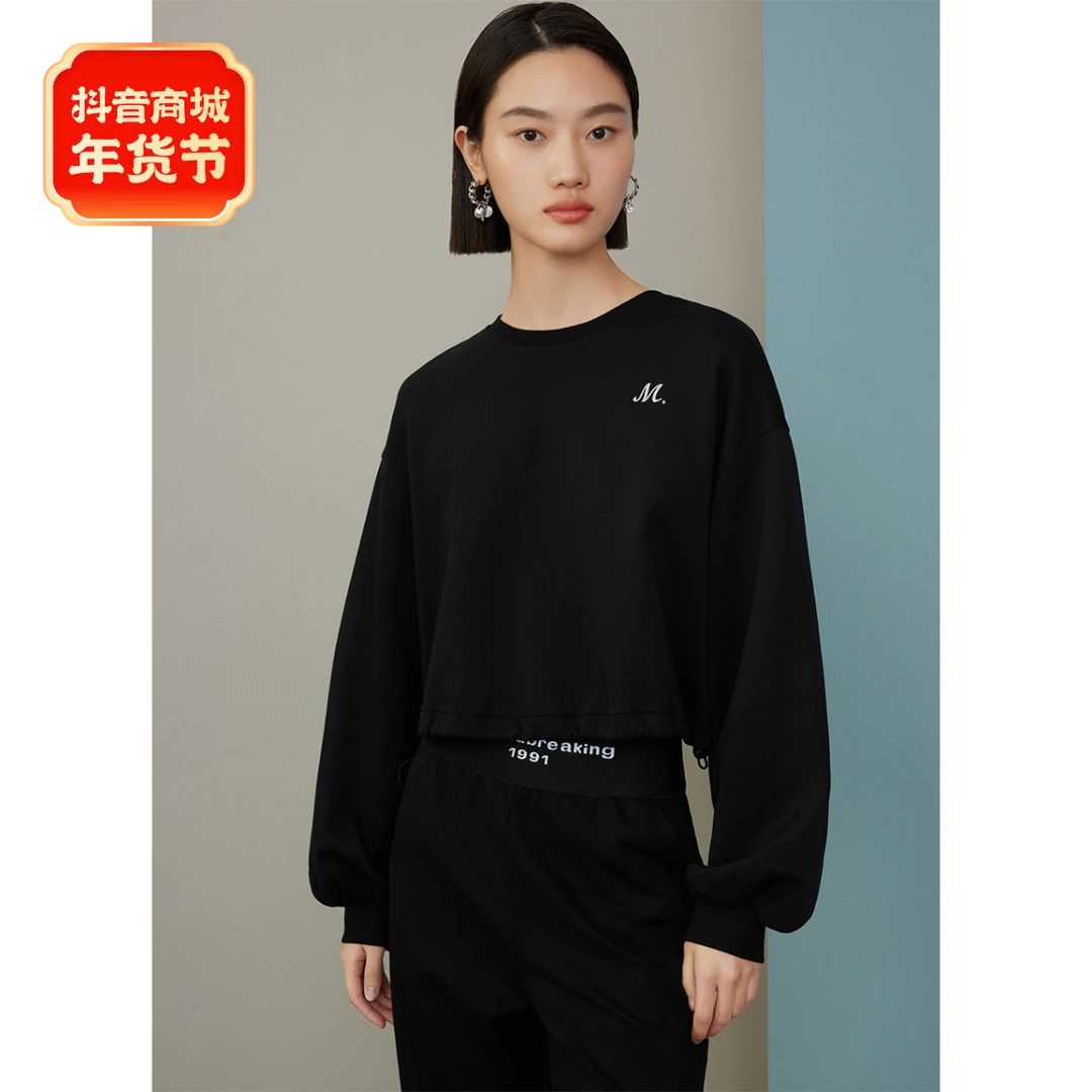 M317300494造型感卫衣2023冬季短款休闲后V领设计感气质上