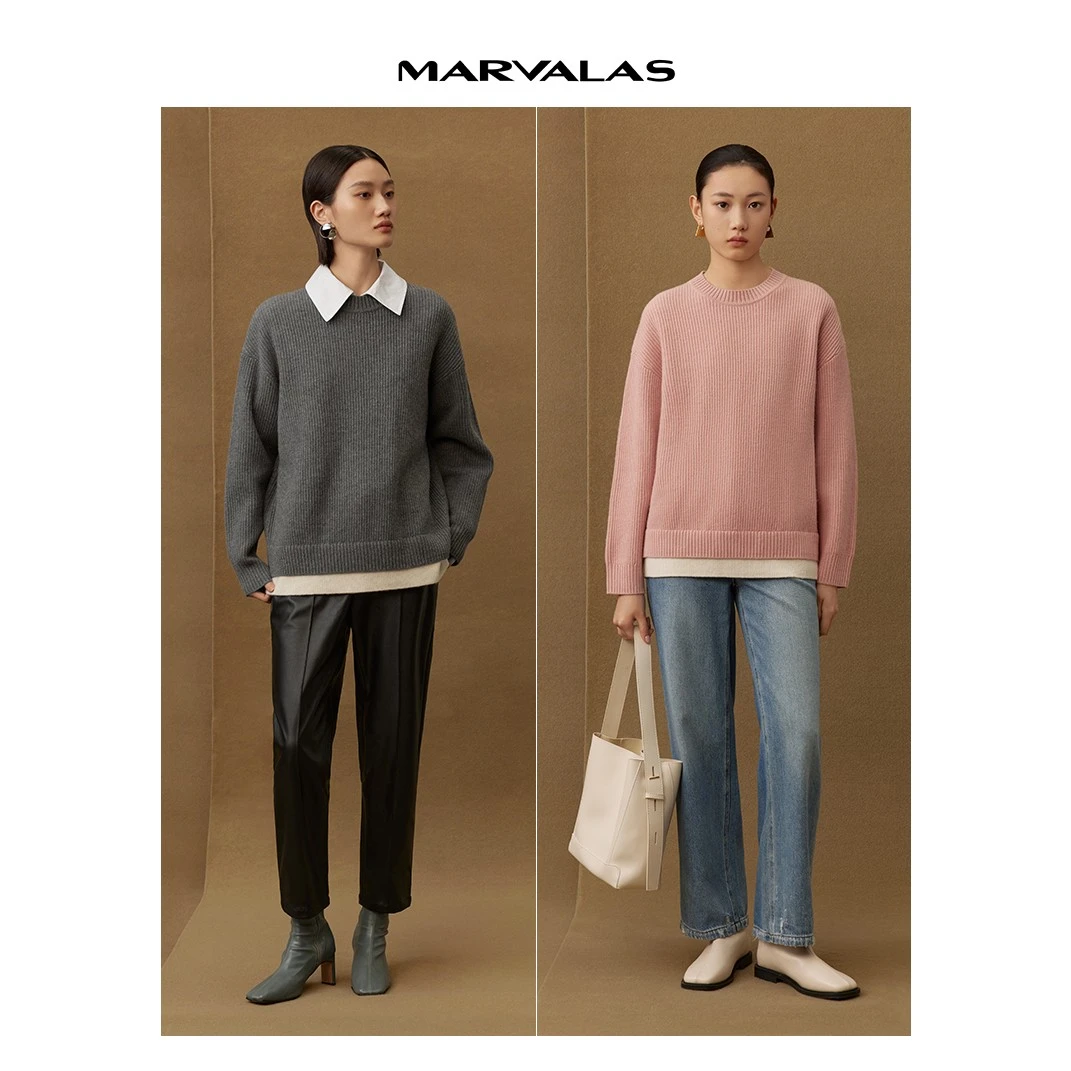 【专柜同款】M733302665曼德诗50羊毛假两件针织衫秋冬宽松套头衫