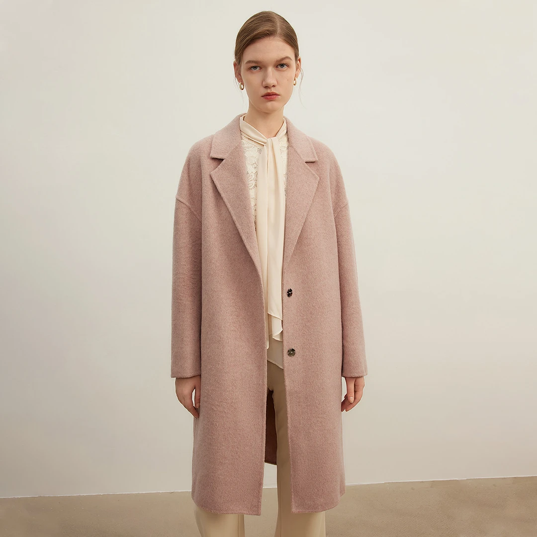 复古毛呢大衣女冬季时尚气质西装领中长款双面呢外套Y430296