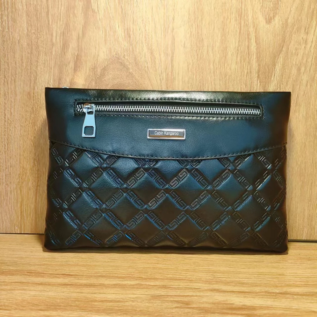 8616男士男款高品质休闲百搭黑色潮流真皮腋下时尚压纹手拿包手包