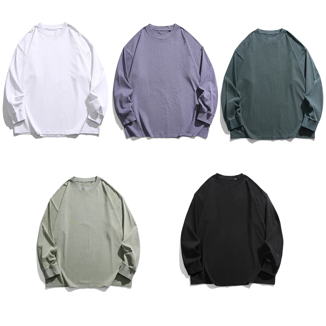 尹小鸡 百搭重磅320g蜡染宽松廓形纯色长袖打底T恤卫衣男女潮 008