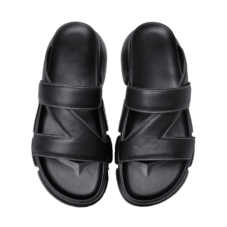 男士2024新款个性透气男拖鞋夏时尚防滑休闲沙滩鞋厚底真皮一字拖