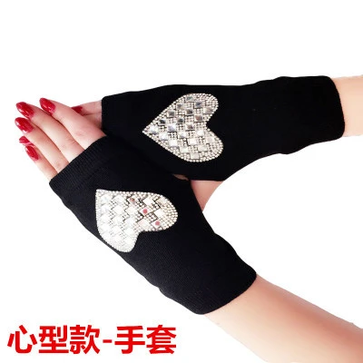 【小扬甄选】水兵舞手套露指铆钉手套毛线手套春秋黑色半指手套男女