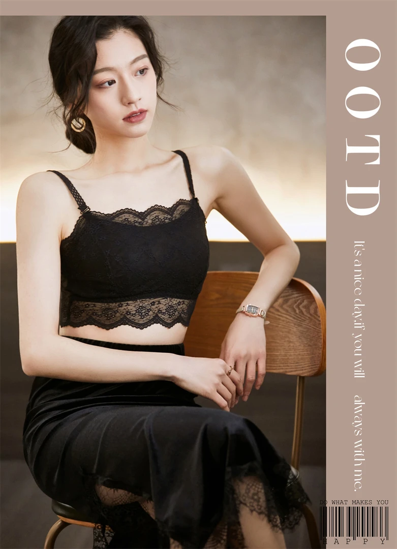 夏季薄款蕾丝美背吊带甜美抹胸裹胸一体乳胶杯防走光小胸聚拢内衣