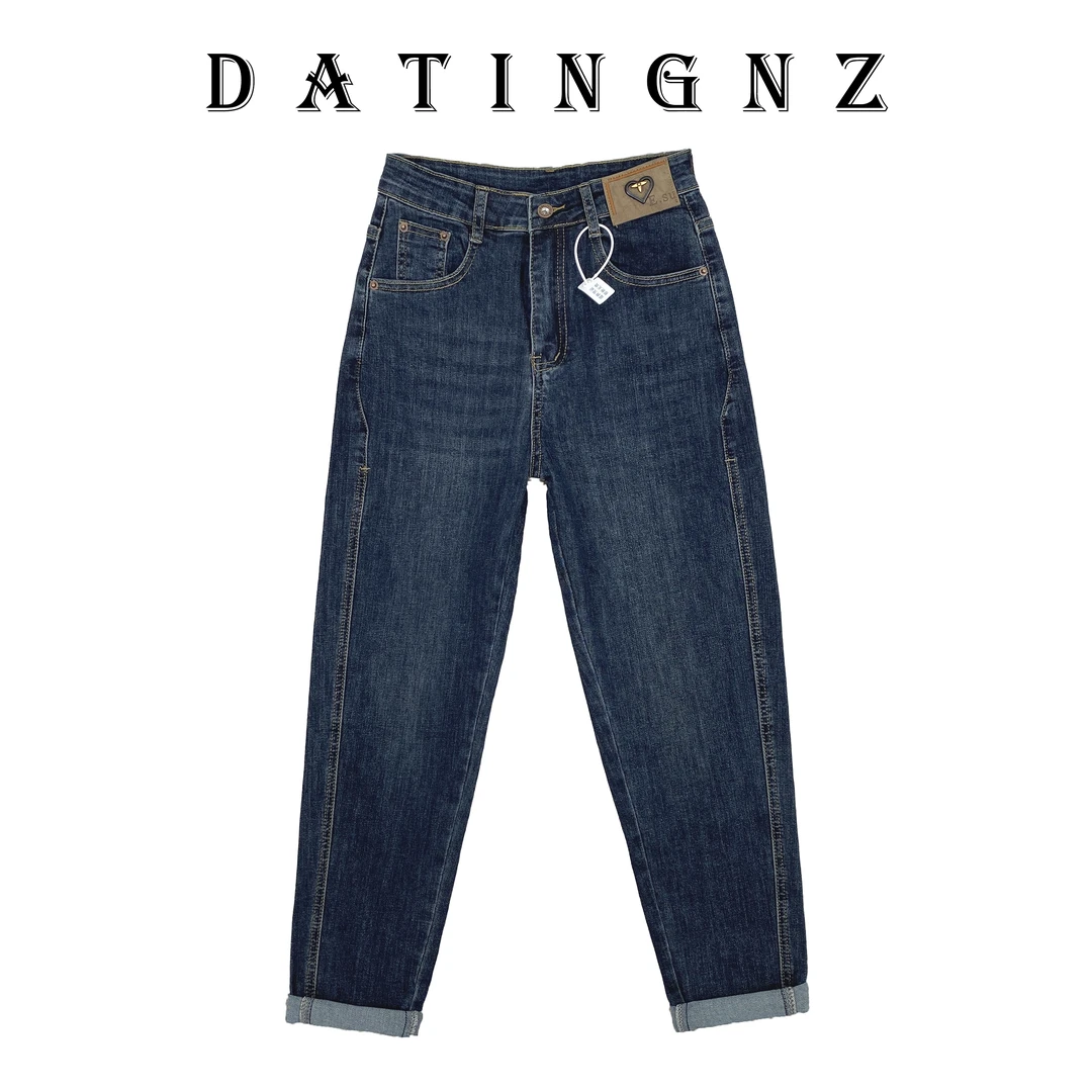 秋季时尚百搭爆款牡丹裤蓝灰复古显瘦高腰女宽松修身牛仔裤9158