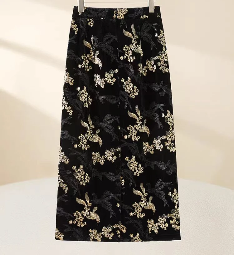 金禾【砚绣梅】2024新款国风撞色刺绣新中式气质半裙1938