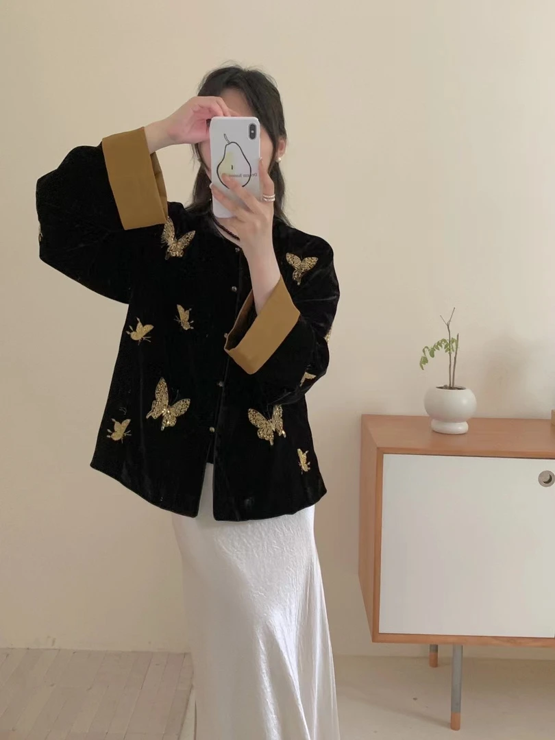 【金蝶颂】秋季新中式丝绒蝴蝶刺绣国风外套1825